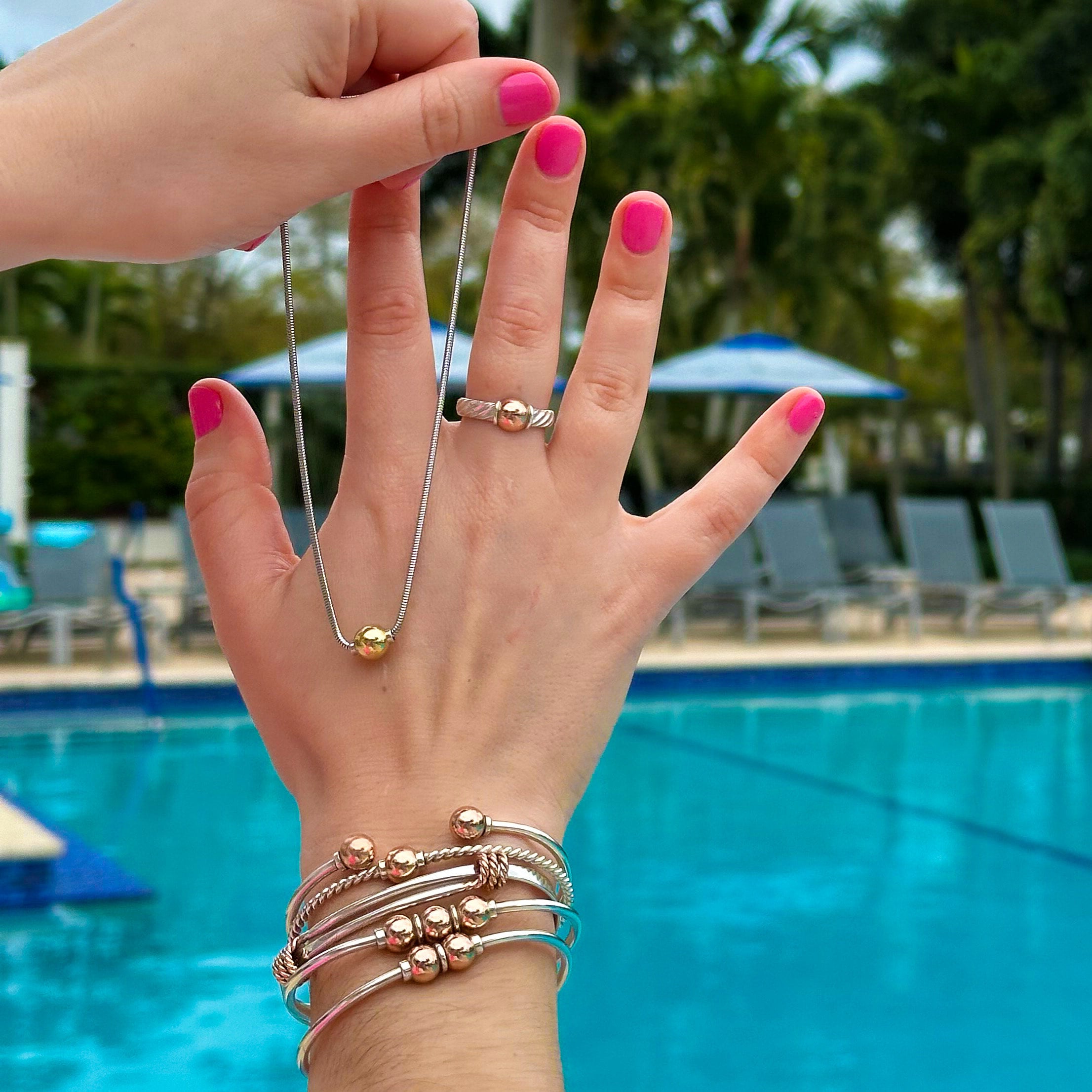 Cape Cod Twisted Band 14K Rose Gold Ball Sterling Silver