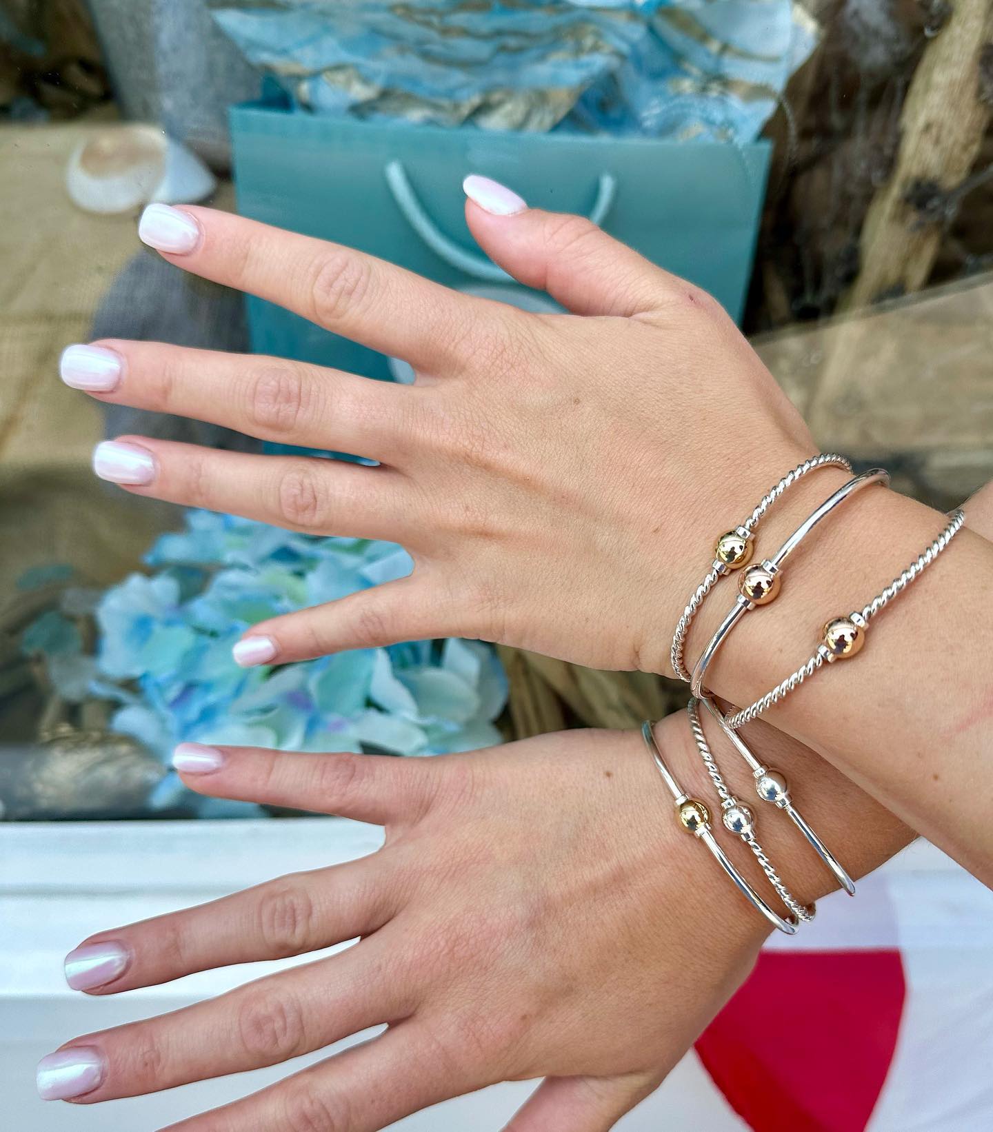 Cape Cod Twisted Band 14K Rose Gold Ball Sterling Silver