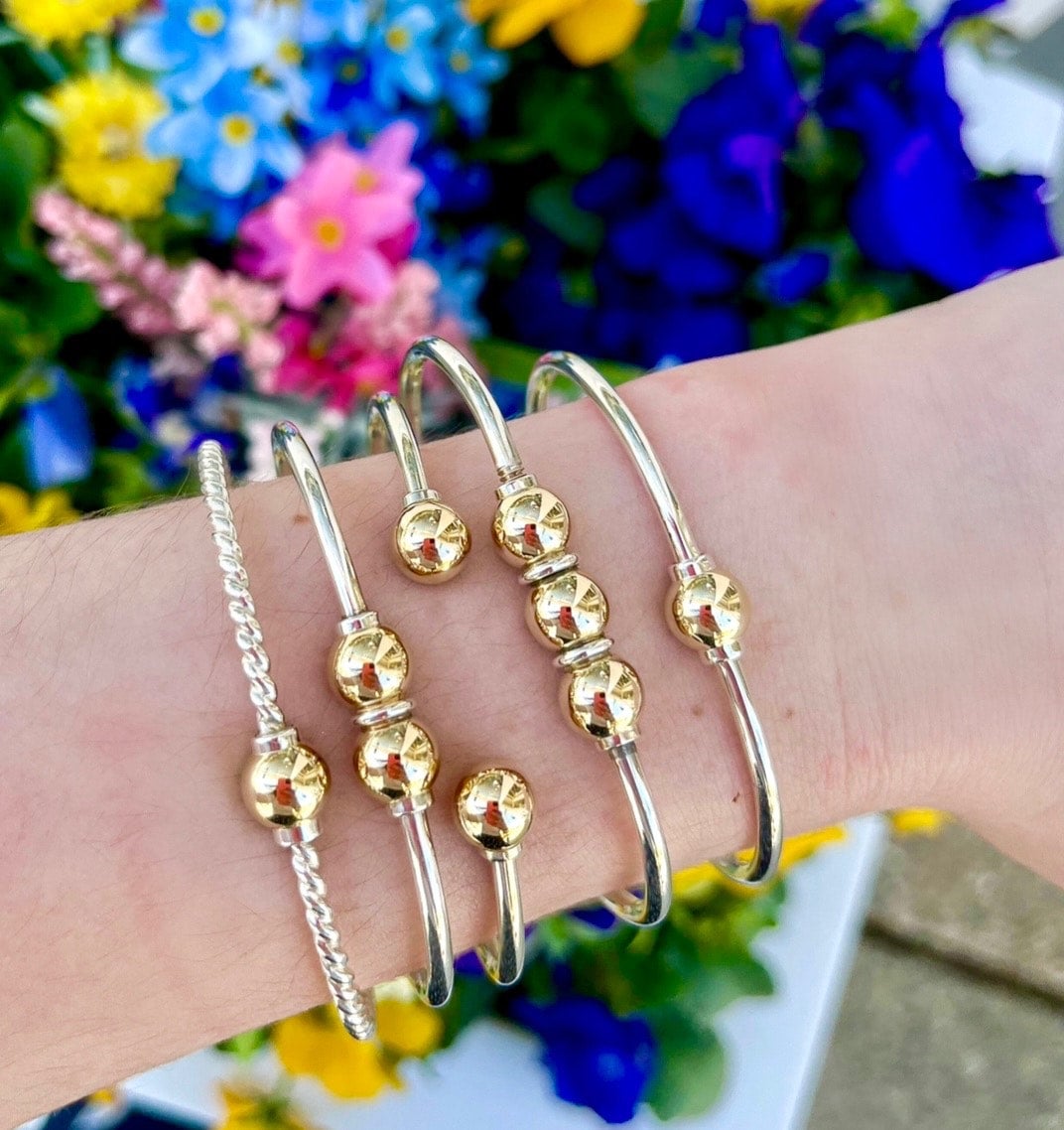 Cape Cod Triple Ball Sterling Silver 14K Yellow Gold Bracelet