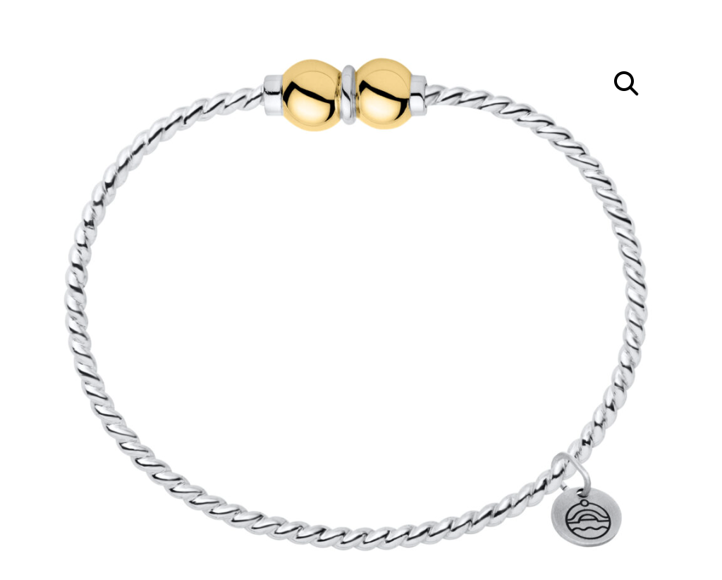 Cape Cod Twisted Double 14K Yellow Gold Balls Sterling Silver Band