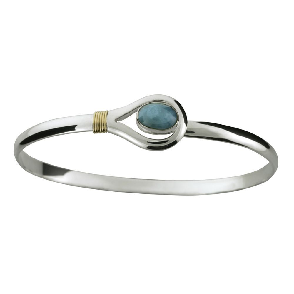 Larimar Unity Hook Sterling Silver and 14k Yellow Gold Wrap