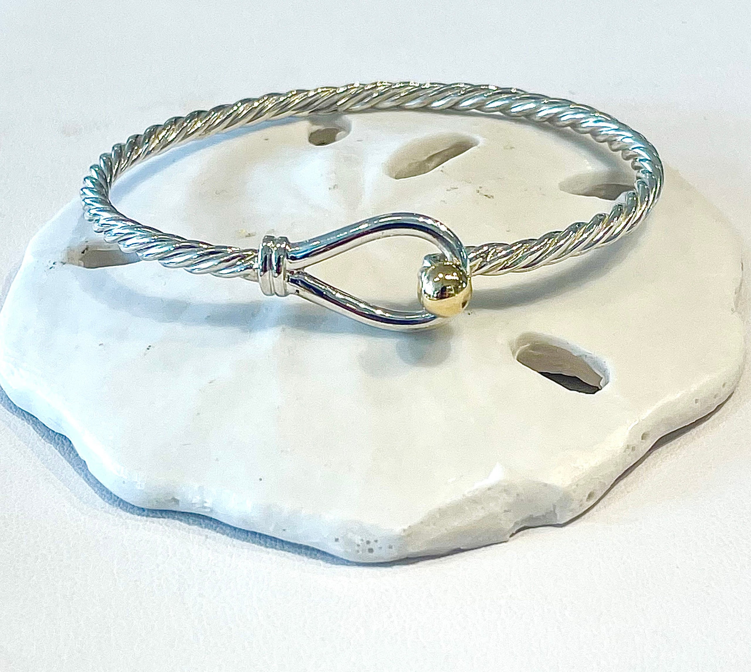 Nautical Hook Bracelet Sterling Silver with 14K Yellow Gold or Silver Ball