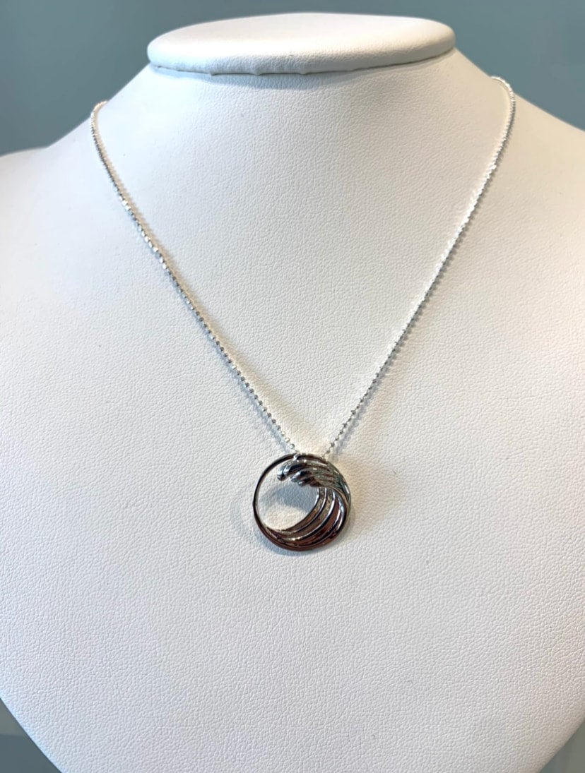 Round Wave Sterling Silver Pendant with Hidden Bail on Chain The Gilded Oyster