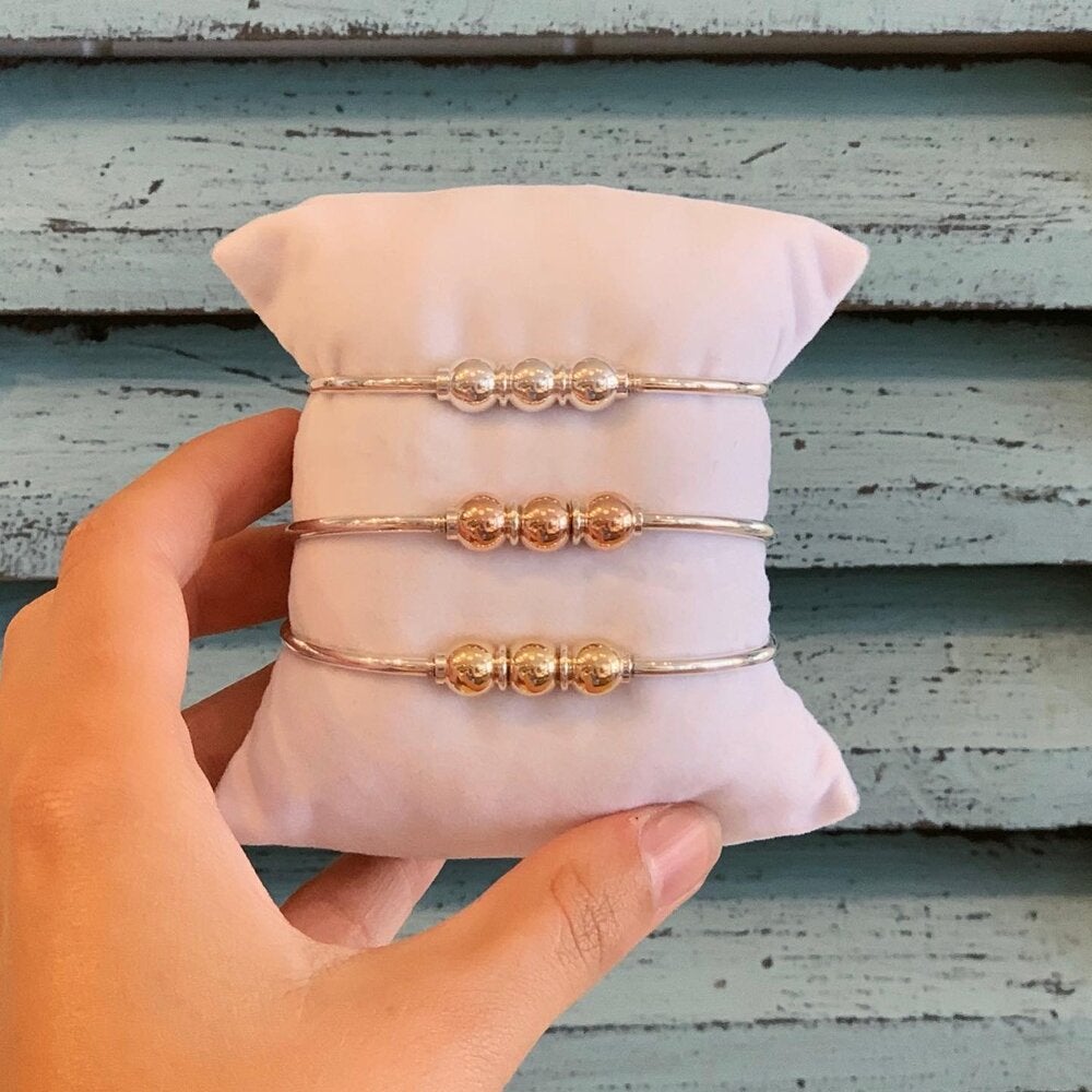 Cape Cod Triple Ball Sterling Silver 14K Yellow Gold Bracelet
