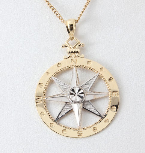 Medium White Gold Compass Pendant – Amelia's Fine Jewelry