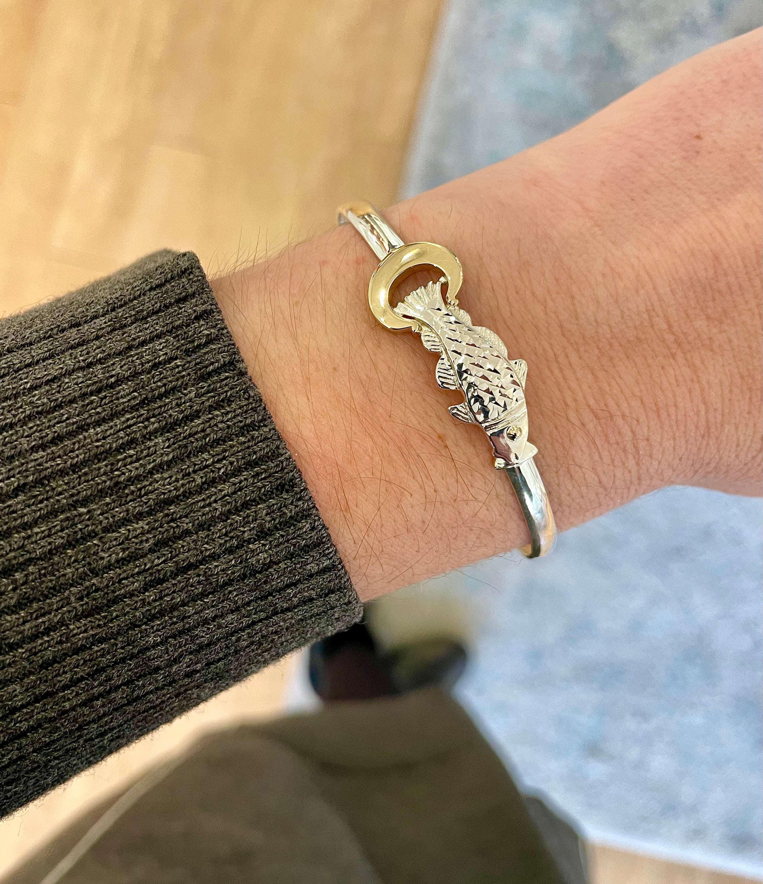 Cape COD Fish Bracelet Sterling Silver Bracelet with 14k Gold C