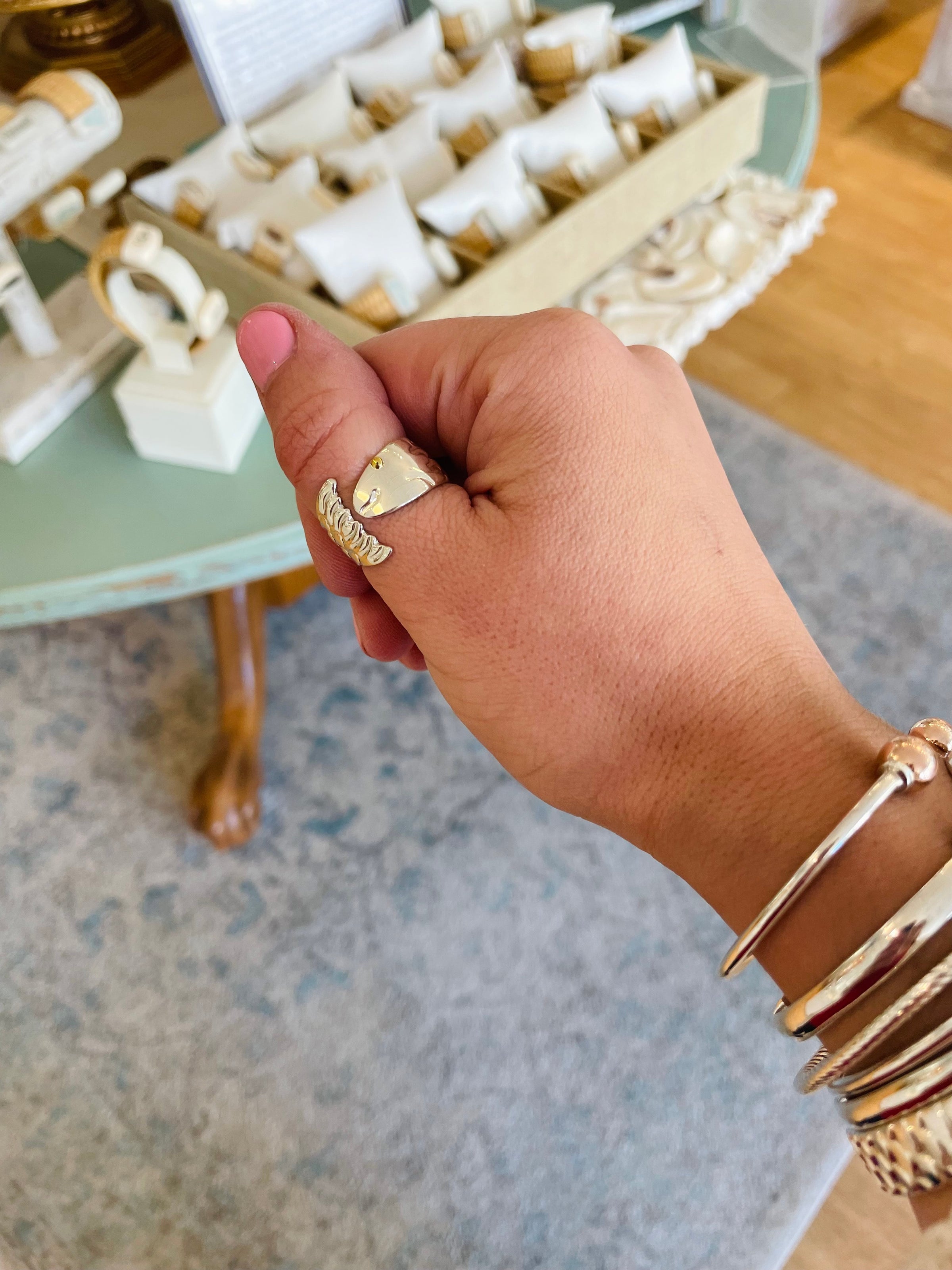 Wide Sterling Silver Fish Cuff Ring with Brass Eye