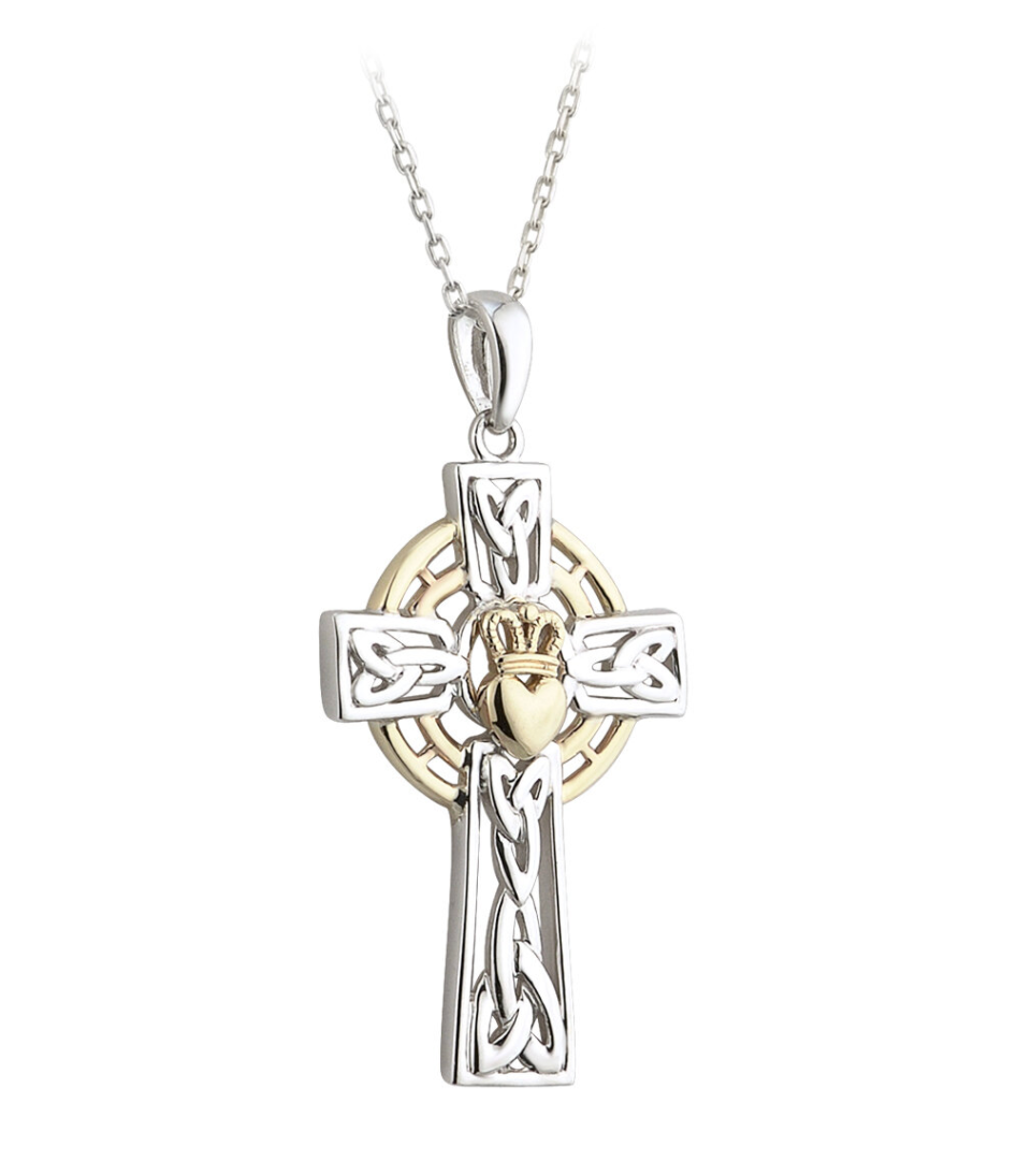Mens Gold And Oxidized Silver Celtic Cross Pendant