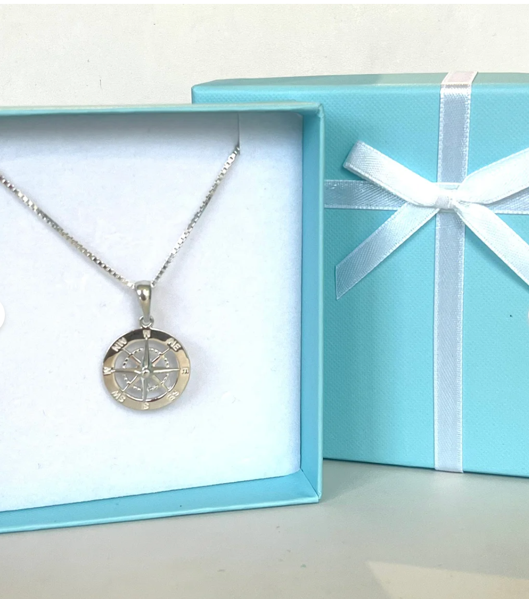 Medium Sterling Silver Compass Pendant with 14K Yellow Gold or Sterling Silver Needle on Sterling Silver Chain The Gilded Oyster
