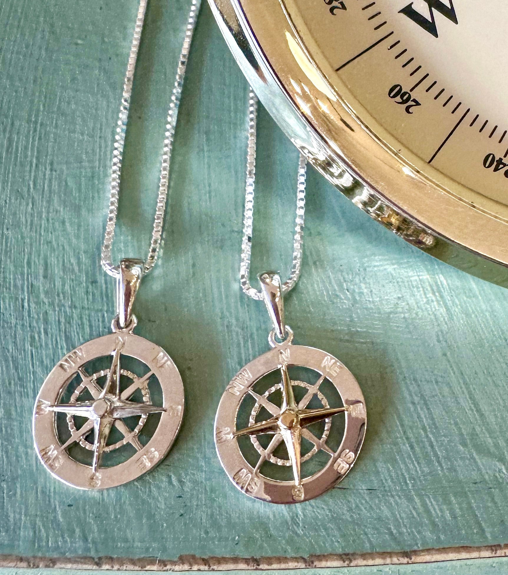Silver compass charm deals