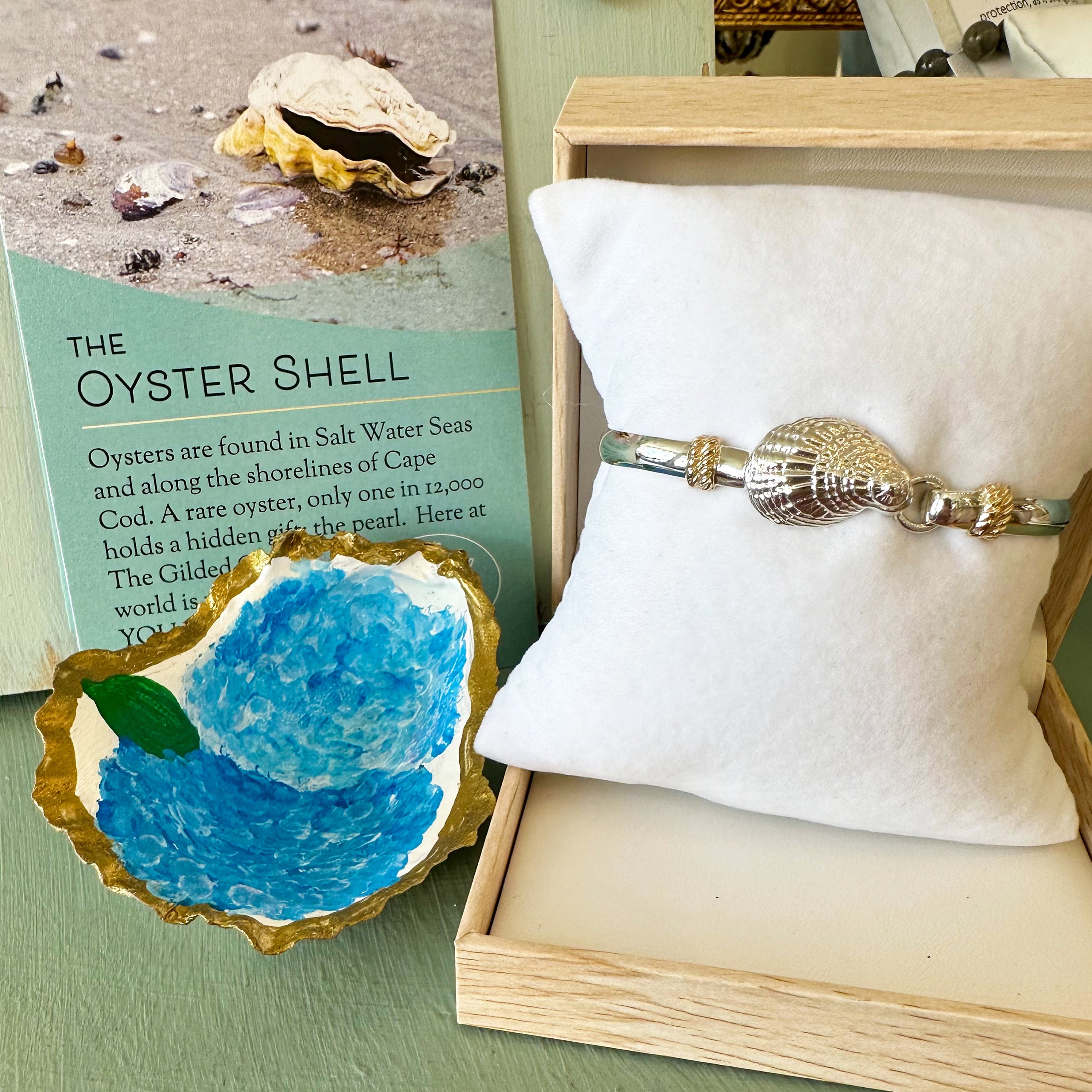 Our Exclusive Polished Bracelet with Textured Oyster Shell Sterling Silver with 14K Yellow Gold Wraps The Gilded Oyster