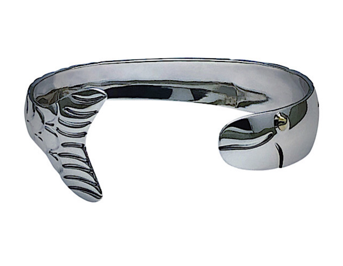 Wide Fish Cuff Bracelet Solid Sterling Silver with a Brass Eye