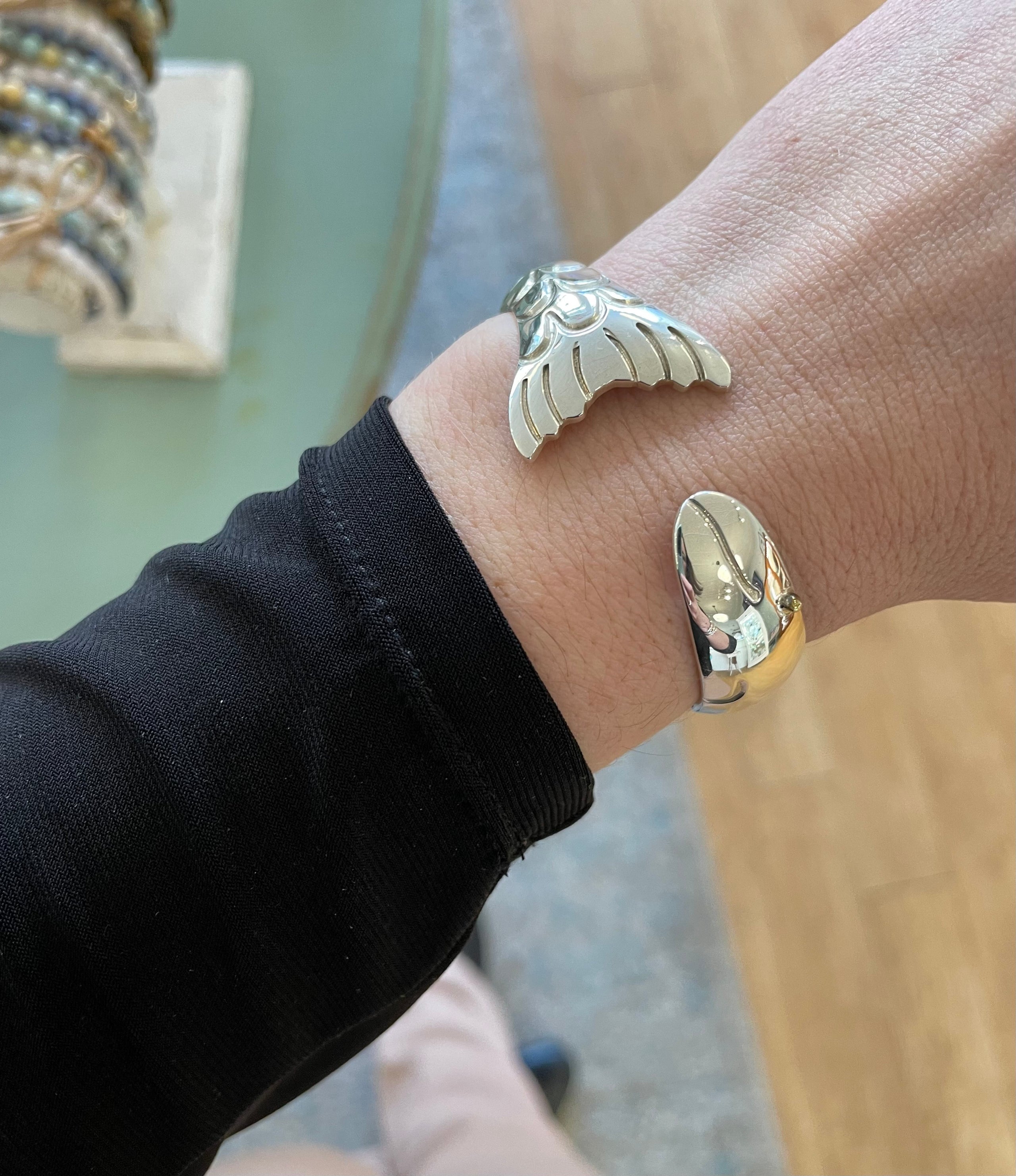 Wide Fish Cuff Bracelet Solid Sterling Silver with a Brass Eye The Gilded Oyster