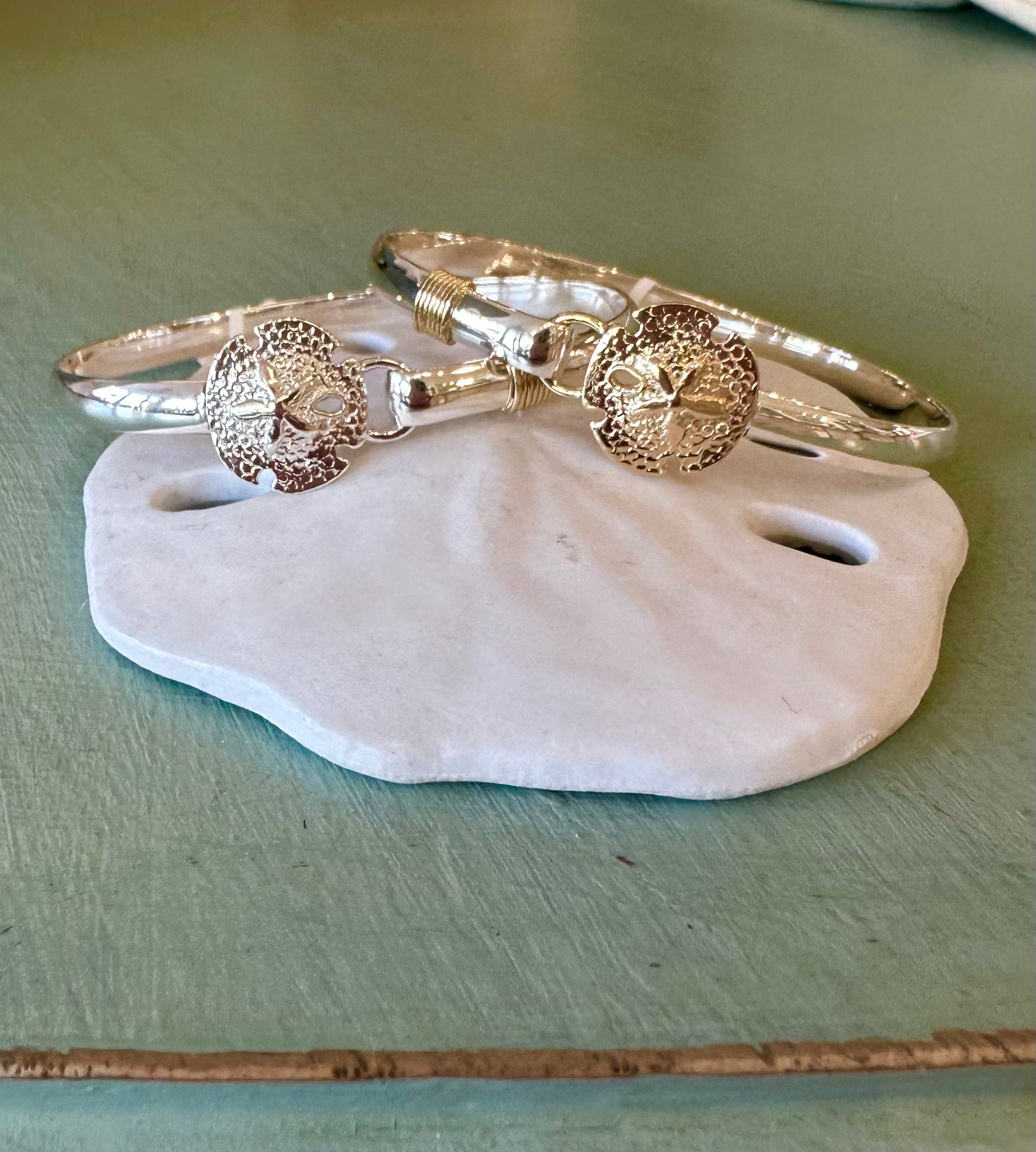 Sand Dollar Sterling Silver Bracelet with 14K Yellow Gold Wrap The Gilded Oyster
