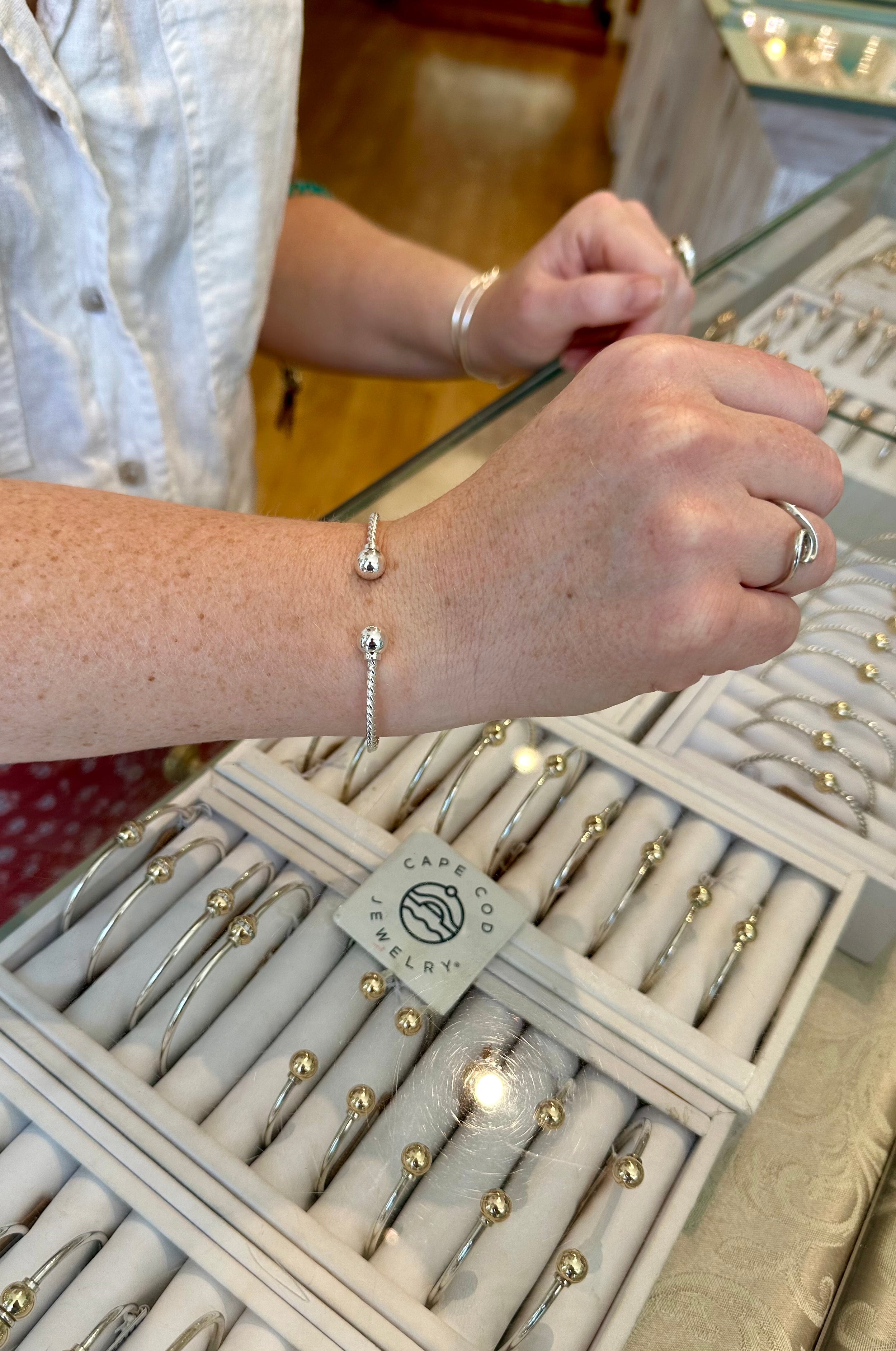 Cape Cod Twisted Sterling Silver 2 Ball Open Cuff Bracelet The Gilded Oyster