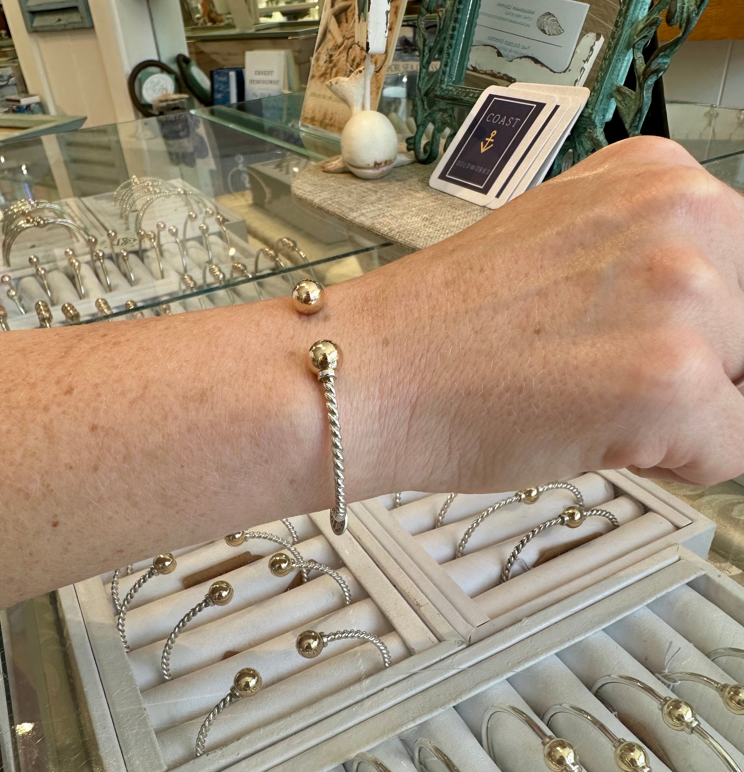 Cape Cod Twisted 14K Yellow Gold Sterling Silver Open Cuff Bracelet