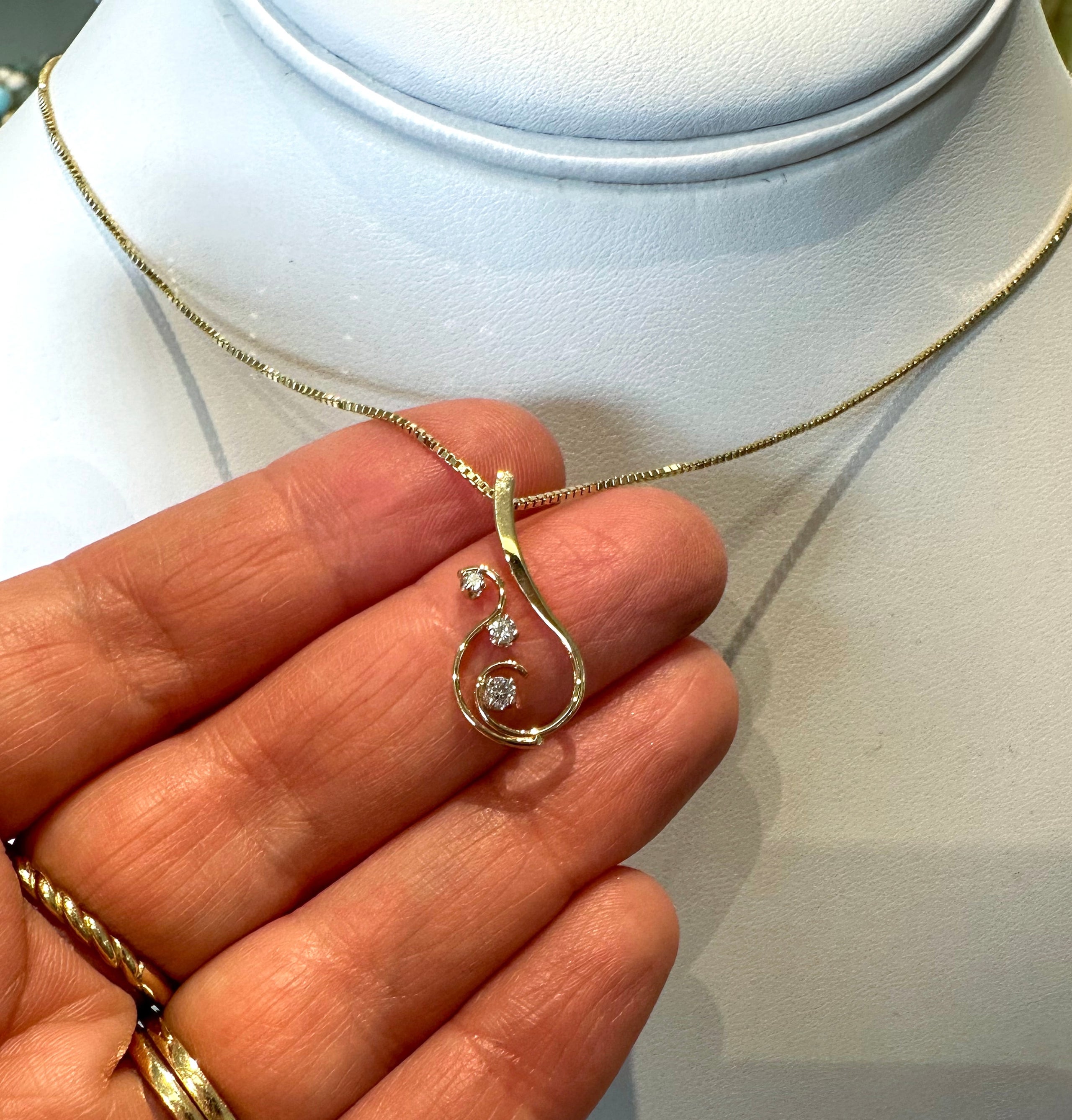14k Yellow Gold Diamond Swirl Hand Forged Pendant Chain by Tom